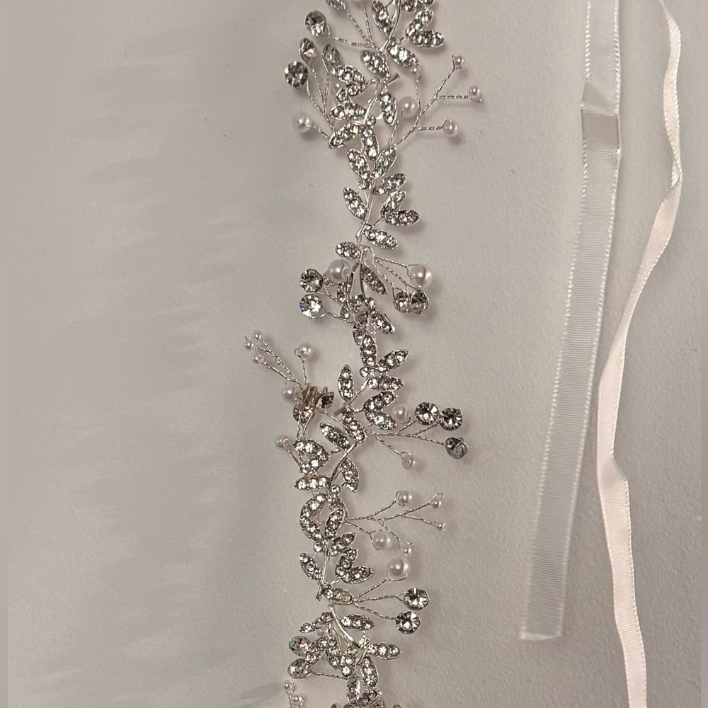 Crystal and Pearl Bridal Hair Vine Headpiece or Waist Belt- Silver